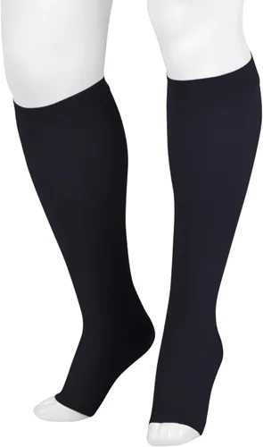 Juzo Dynamic Varin 3512 - Medias de punta abierta de 30-40 mmHg con banda superior de silicona, corta, Negro -