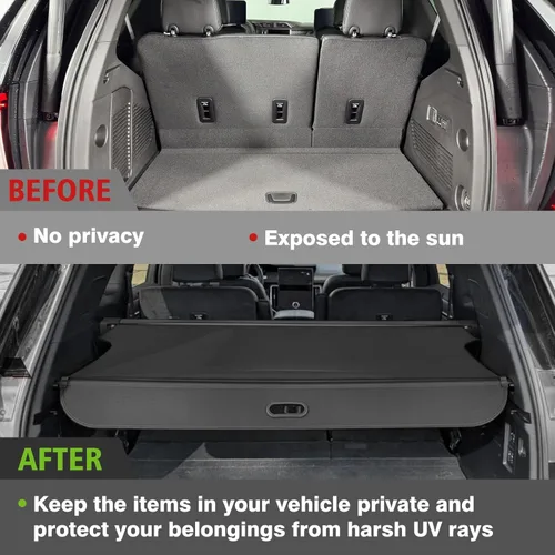 Vista 6 de Muslogy Cubierta de carga retráctil para maletero trasero compatible con GMC Acadia y Chevy Traverse 2024 2025 y Buick Enclave 2025, accesorios