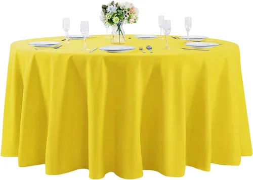 Mantel de tela de poliéster redondo y lavable de 120 pulgadas, mantel decorativo para bodas, fiestas, cenas y banquetes, color amarillo