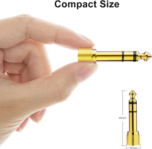 Vista 2 de CableCreation Adaptador de audio para auriculares de 1/4 a 1/8 pulgadas, conector estéreo TRS macho a hembra, convertidor de audio chapado en oro