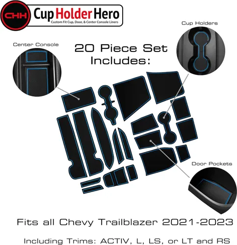 Vista 3 de CupHolderHero Compatible con accesorios Chevy Trailblazer 2021-2023, insertos interiores antideslizantes antipolvo, tapetes para consola central