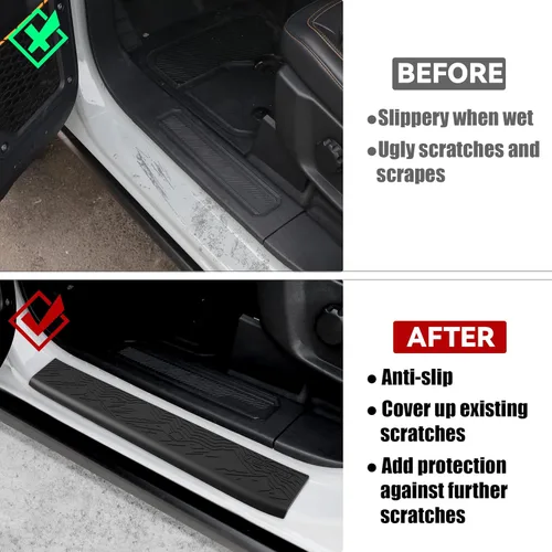 Vista 3 de REFORM DESIGN Protectores de umbral de puerta compatibles con Ford Bronco 2 puertas 2024 2023 2022 2021, 2 piezas de TPE sólido para borde