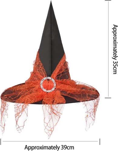 Vista 7 de Sombrero de bruja para disfraz de Halloween con encaje y diamantes de imitación, accesorio de disfraz de bruja para Halloween, fiesta de Navidad