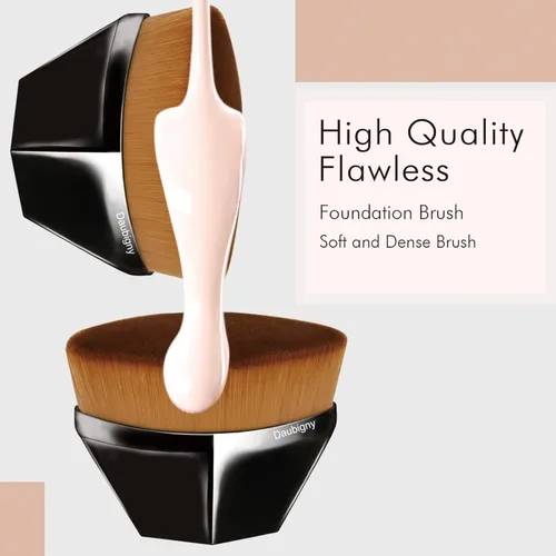 Vista 4 de Brochas de maquillaje Kabuki con punta plana y hexagonal para base, colorete, polvo líquido, base con estuche protector adicional (negro)