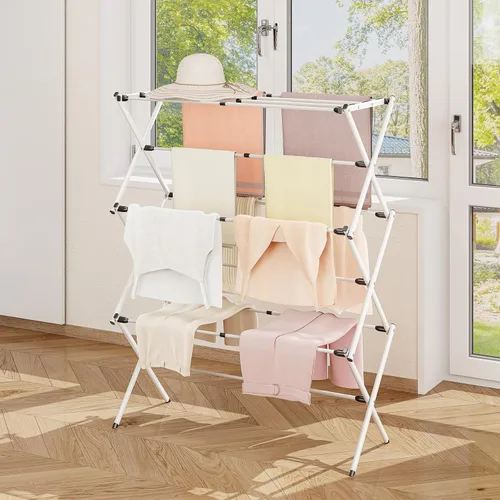 Vista 5 de APEXCHASER Tendedero plegable para ropa, tendedero ampliado de ropa, estante de secado extensible para ropa, ahorro de espacio, adecuado
