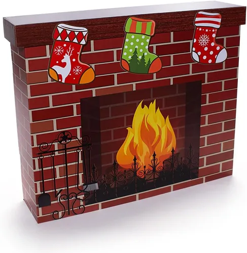 Anderson's Chimenea de Navidad con medias, exhibición de cartón 3D de tamaño real para cabina de fotos de vacaciones, decoración de aula, ventana