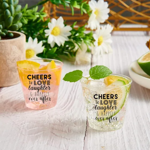 Vista 6 de Vasos de chupito de boda – Cheers to Love Laughter and Happily Ever After Vasos de chupito a granel paquete de 100 – 2 onzas desechables regalos