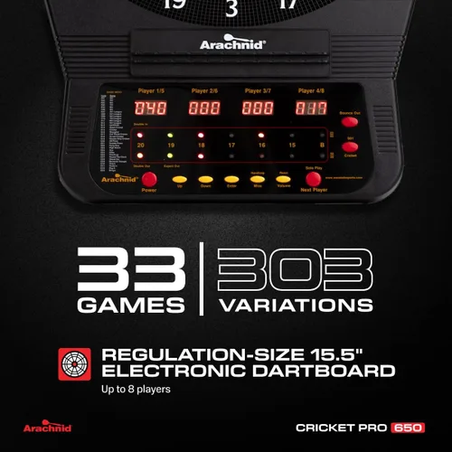 Vista 2 de Arachnid Cricket Pro Tournament-Quality Dartboard with 35 Games and 318 Variations (6 Cricket Games)