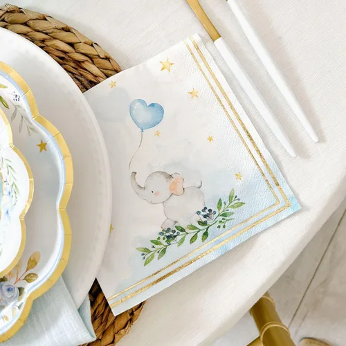Vista 9 de Kate Aspen Elephant Baby Shower - Servilletas de papel de 2 capas, color azul (juego de 30) Little Peanut, servilletas decorativas gruesas