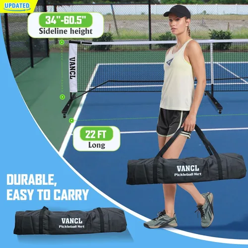 Vista 4 de Pro Pickleball - Red portátil con ruedas, sistema de red de pickleball resistente de 22 pies con marco de aluminio resistente para exteriores e