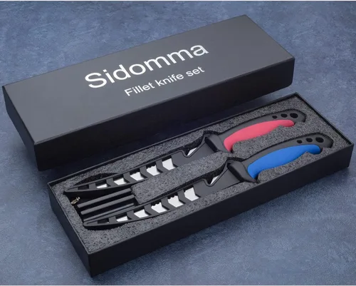 Vista 2 de Juego de 2 cuchillos de filete de pesca de acero inoxidable de 6.5 pulgadas para filetear, equipo de pesca, juego de herramientas de pesca