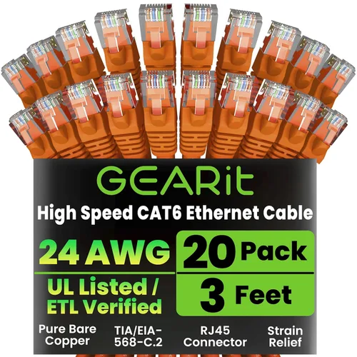 Vista 16 de GEARit Paquete de Cables Ethernet Cat 6 - Paquete de 20 Cables de Conexión Ethernet Cat6 de 1 pie Cable de Conexión de Red RJ45, Conectores