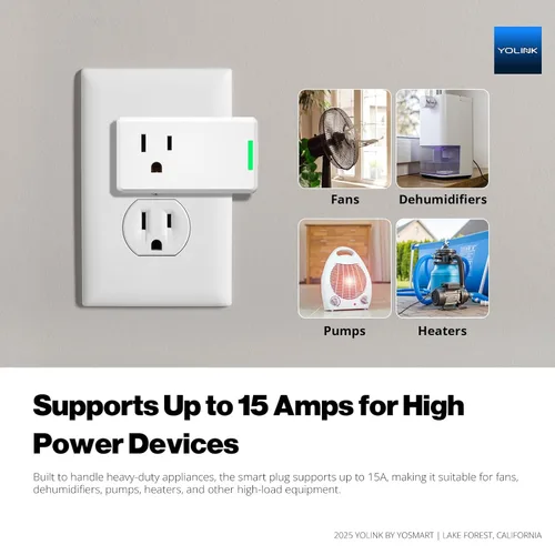 Vista 6 de YoLink Enchufe inteligente de energía 15A - Rango LoRa de 1/4 milla, dispositivos de alta potencia con horario de ciclo, monitoreo de energía