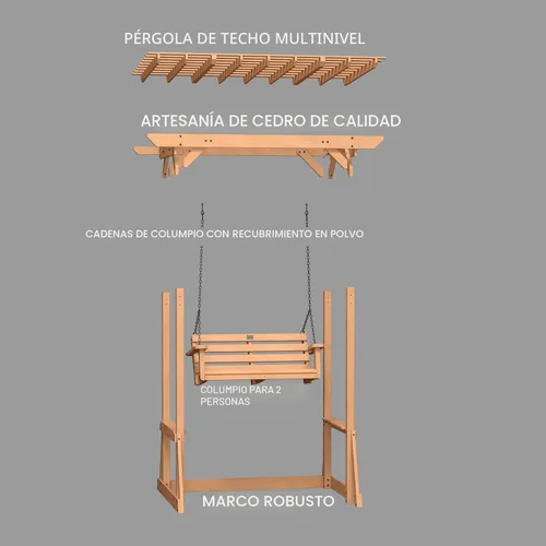 Vista 8 de Backyard Discovery Callahan - Pérgola Banco Oscilante de Madera de Cedro para Patio al Aire Libre de 8' x 5' con Enrejado, Asiento para Dos