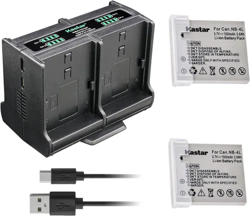Vista 6 de Kastar Cargador de batería cuádruple compatible con cámaras digitales Canon PowerShot SD30, SD40, SD200, SD300, SD400, SD430, SD450, SD600, SD630