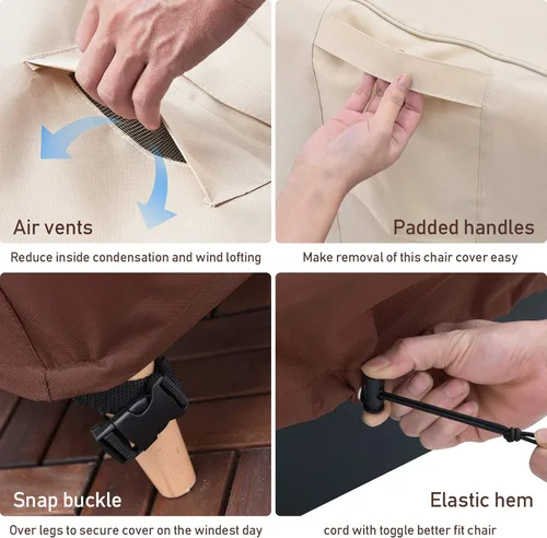 Vista 4 de Fundas para Sillas de Patio de Servicio Pesado Cubiertas para Muebles de Exterior Impermeables Se Adaptan hasta 25.5 pulgadas de ancho x 32.5