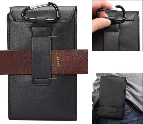 Vista 3 de Bolsa de cuero para teléfono celular, 2 capas de cintura de viaje, cartera para pasaporte con ranura para tarjetas, funda de gancho desmontable