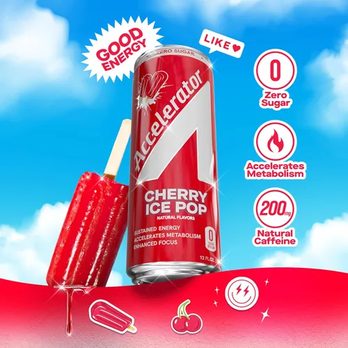 Vista 5 de Accelerator Bebida energética sin azúcar, lata de helado de cereza de 12 onzas (paquete de 12), bebidas energéticas sin azúcar con energía sostenida