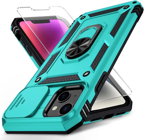 Vista 14 de Weycolor for iPhone 14 Case with Camera Lens Cover, HD Screen Protector, 10 FT Military Grade Drop Protection, Magnetic Ring Holder Kickstand