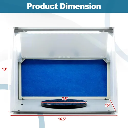 Vista 4 de ERGOMASTER Cabina de aerosol para aerógrafo, cabina de pintura portátil con 3 luces LED, manguera de escape de 5.6 pies, tocadiscos giratorios