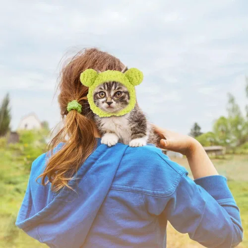 Vista 8 de JOICEE - Lindo disfraz de gato - Cálido sombrero de oso para mascotas pequeñas (color aguacate)