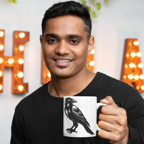 Vista 3 de Coffee Mug 11 Ounces Crow Black Halloween Ceramic Tea Cup Oz Design Only