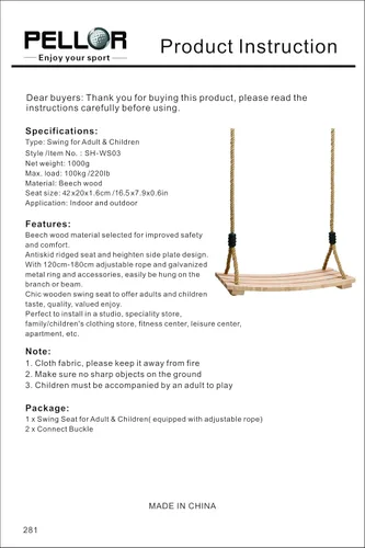 Vista 5 de PELLOR - Columpio de madera para niños, columpio de madera curvada para patio trasero, columpio de madera carbonizada colgante de carga de 220