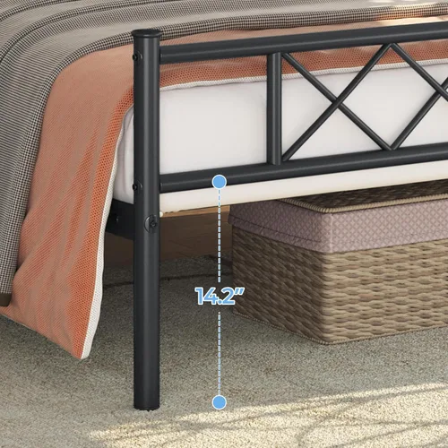 Vista 7 de Yaheetech Base de cama de plataforma metálica tamaño Twin con cabecero y piecero simples, base de colchón para almacenamiento debajo de la cama