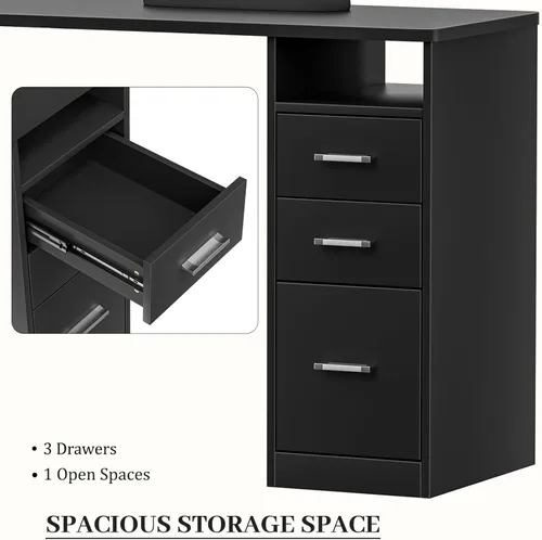 Vista 5 de Escritorio Profesional Negro de Salón de Uñas con Cajones para Técnico de Uñas - Mesa de Manicura Resistente a la Acetona, Estación de Belleza