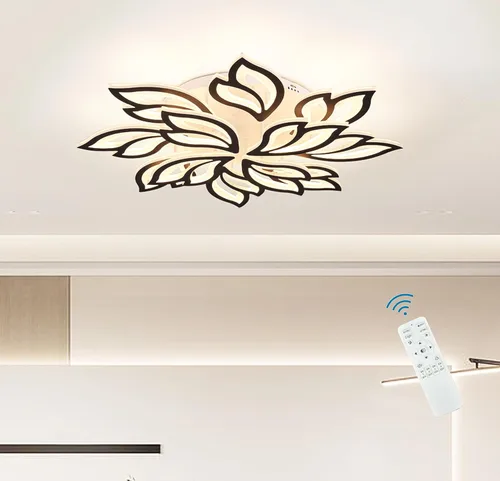 Vista 14 de Garwarm Lámpara de Techo Moderna, Candelabro LED Regulable de 23.6" Empotrado en el Techo, Control Remoto Lámpara de Hoja Acrílica Blanca para Sala