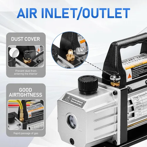 Vista 3 de SUNROAD Juego de bomba de vacío para aire acondicionado HVAC, 3 CFM 1/4HP, kit de manómetro para refrigeración de aire acondicionado AC para R410A