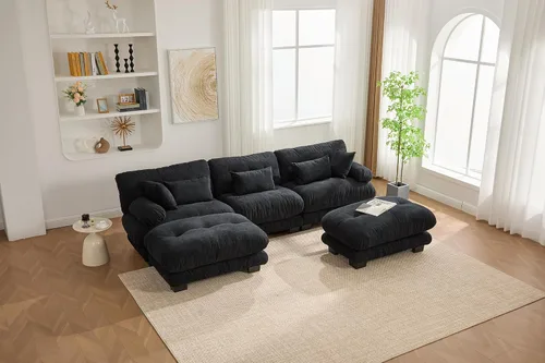 Vista 6 de Sofá modular modular en forma de nube, sofá de 3 plazas tapizado de terciopelo de 3 plazas con 2 otomanas móviles para sala de estar, oficina