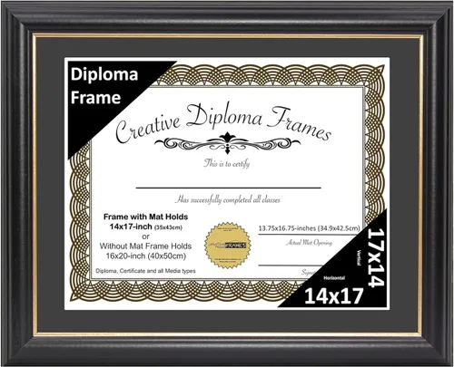 Vista 29 de Creative Picture Frames Marco de diploma Rockefeller de 6 x 8 pulgadas, color negro con borde dorado, muestra un certificado de 6 x 8 pulgadas u