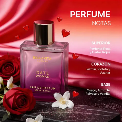 Vista 3 de Bellavita Luxury DATE Eau de Parfum 3.4 fl oz (3.4 onzas líquidas) Perfume para mujer Notas florales, pimienta rosa, jazmín y musgo