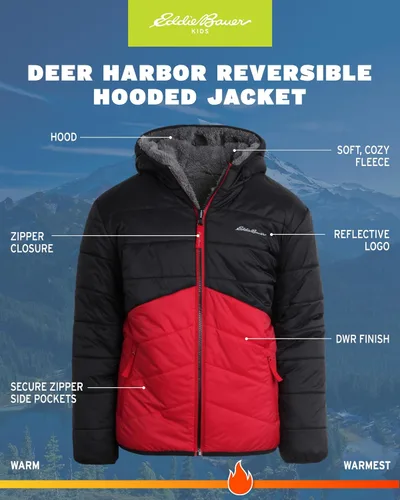 Vista 2 de Eddie Bauer Chaqueta reversible para niños - Abrigo acolchado con capucha con forro polar ligero para niños (5-20)