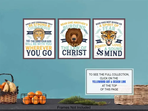 Vista 6 de Religious Educational Christian Home Decor Wall Art Set - Scripture Bible Verse Quotes - Jungle Animals Decorations for Boys Bedroom, Kids Room