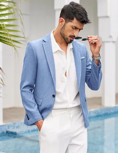 Vista 2 de Coofandy - Chaquetas de traje casuales para hombre, blazer liviano, abrigos deportivos de un botón