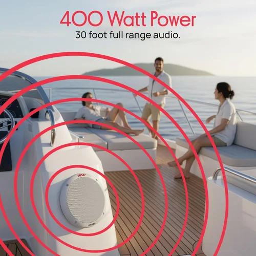 Vista 7 de Pyle Altavoces marinos duales de 6.5 pulgadas, sistema de sonido estéreo de 2 vías, impermeable y resistente a la intemperie, con 400 vatios
