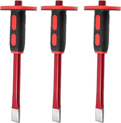 SEUNMUK Paquete de 3 cinceles Mason de 12 x 1 pulgada con protección para las manos, cabeza plana resistente para demoler, tallar, escalar, romper y