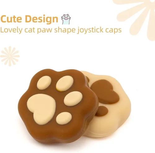 Vista 2 de GeekShare 4 tapas de agarre para pulgar en forma de pata de gato, cubierta de silicona suave compatible con SwitchOLEDSwitch Lite (Milk Tea Brown)