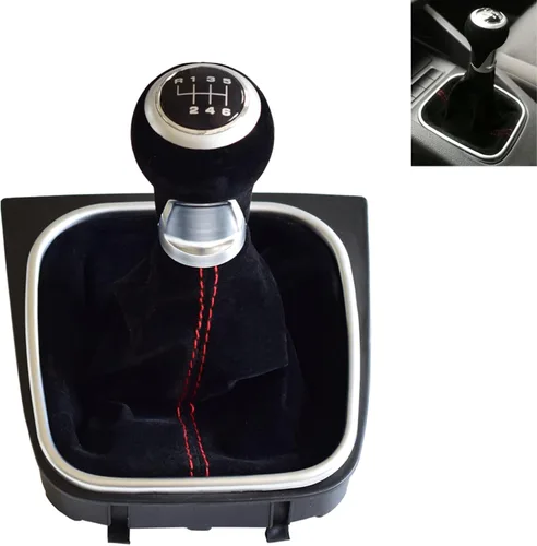 Pomo para palanca de cambio de coche, funda protectora contra el polvo, para VW Golf 5 6 MK5MK6 R32 GTI 04-09, rojo y negro, de ante suave (negro)