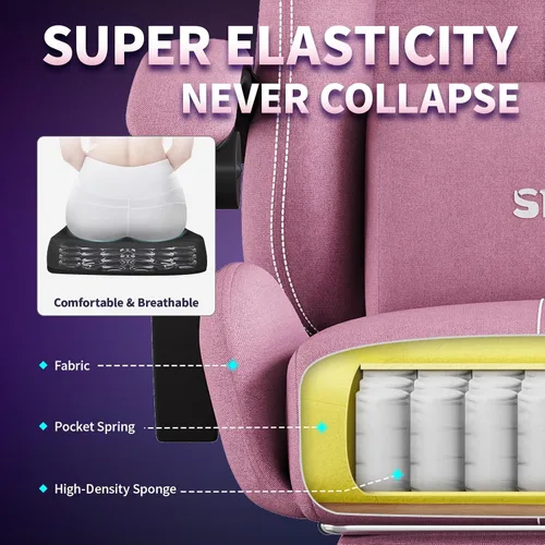 Vista 6 de SITMOD Silla de juegos de tela con reposapiés, silla de computadora transpirable con reposacabezas y almohada lumbar, silla ergonómica grande y alta