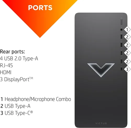 Vista 6 de Victus 15L - Paquete HyperX de escritorio para juegos, Intel Core i5-13400F de 13ª generación, 8 GB de RAM, SSD de 512 GB, gráficos NVIDIA GeForce