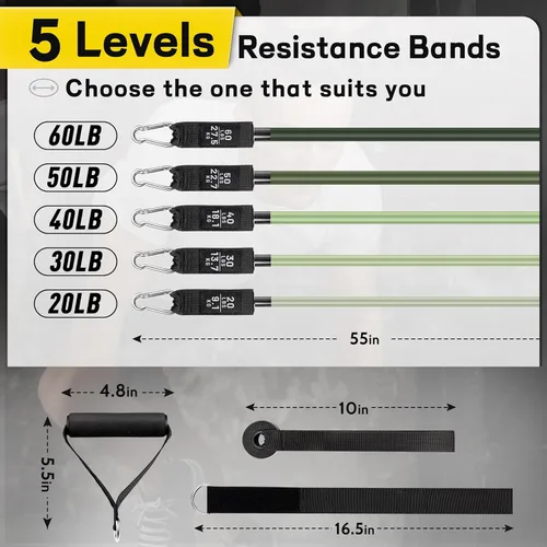 Vista 3 de Resistance Bands, Resistance Band Set, Workout Bands, Exercise Bands for Men and Women, Exercise Bands with Door Anchor, Handles, Legs Ankle Straps