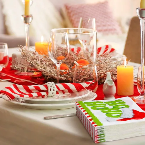 Vista 6 de AnyDesign Paquete de 80 servilletas de papel de Navidad HoHoHo desechables para almuerzo, sombrero de Papá Noel, postre y cena, servilletas de mano