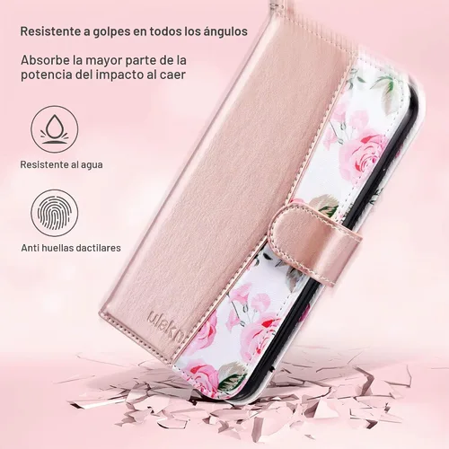 Vista 6 de ULAK Funda compatible con iPhone XR tipo cartera para mujer, de piel sintética de alta calidad, con tarjeteros, función atril, funda protectora a