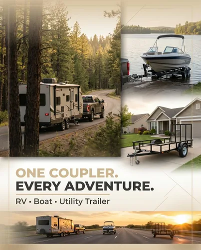 Vista 6 de Acoplador de remolque con marco en A de 2 pulgadas con pestillo de gatillo SAE Clase III de 5000 libras para remolque RV, barco, cámper (negro)