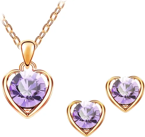Collares para mujer, joyería de moda, regalo de San Valentín, cadena de corazón con diamantes de imitación, aretes de tuerca, juego de joyería de
