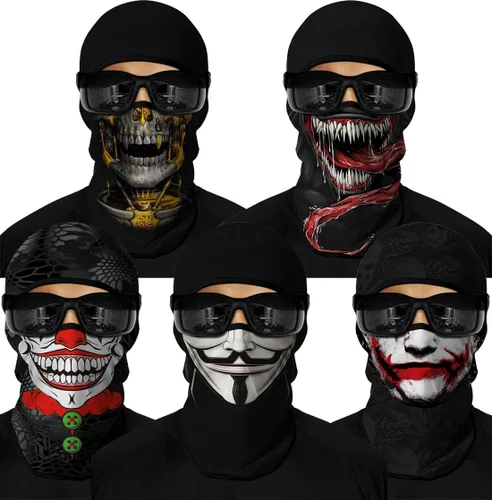 Vista 25 de Pasamontañas 3D, máscara de cara completa, resistente al viento, máscara de esquí con calavera táctica para motocicleta, ciclismo, Halloween 4