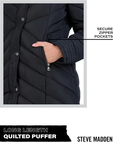 Vista 4 de Madden Girl Chaqueta de invierno para mujer Abrigo largo acolchado maxi acolchado (S-3X)